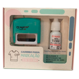 KIT DE CARIMBO PARA MARCAÇÃO EM TECIDO COM TINTA PRETA - VERDE PASTEL