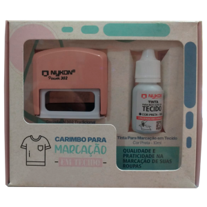 KIT DE CARIMBO PARA MARCAÇÃO EM TECIDO COM TINTA PRETA - ROSA PASTEL